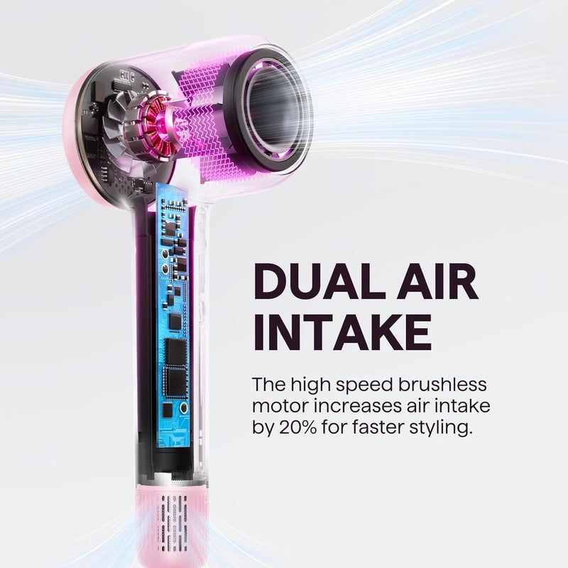 wavytalk Hair Dryer, Turblow Pro Fast Drying Blow Dryer with Diffuser, High Speed Hair Dryer with 110,000 RPM, Pro Negative Ions for Reduces Damage, Frizz Smoothing, 3 Speeds & 3 Temps, Pink - Image 4